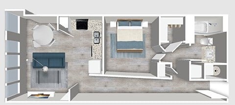 Floor plan for 1 bed, 1 bath, 654 sqft